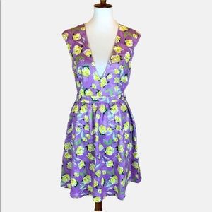 Allegra K purple yellow floral cutout dress medium